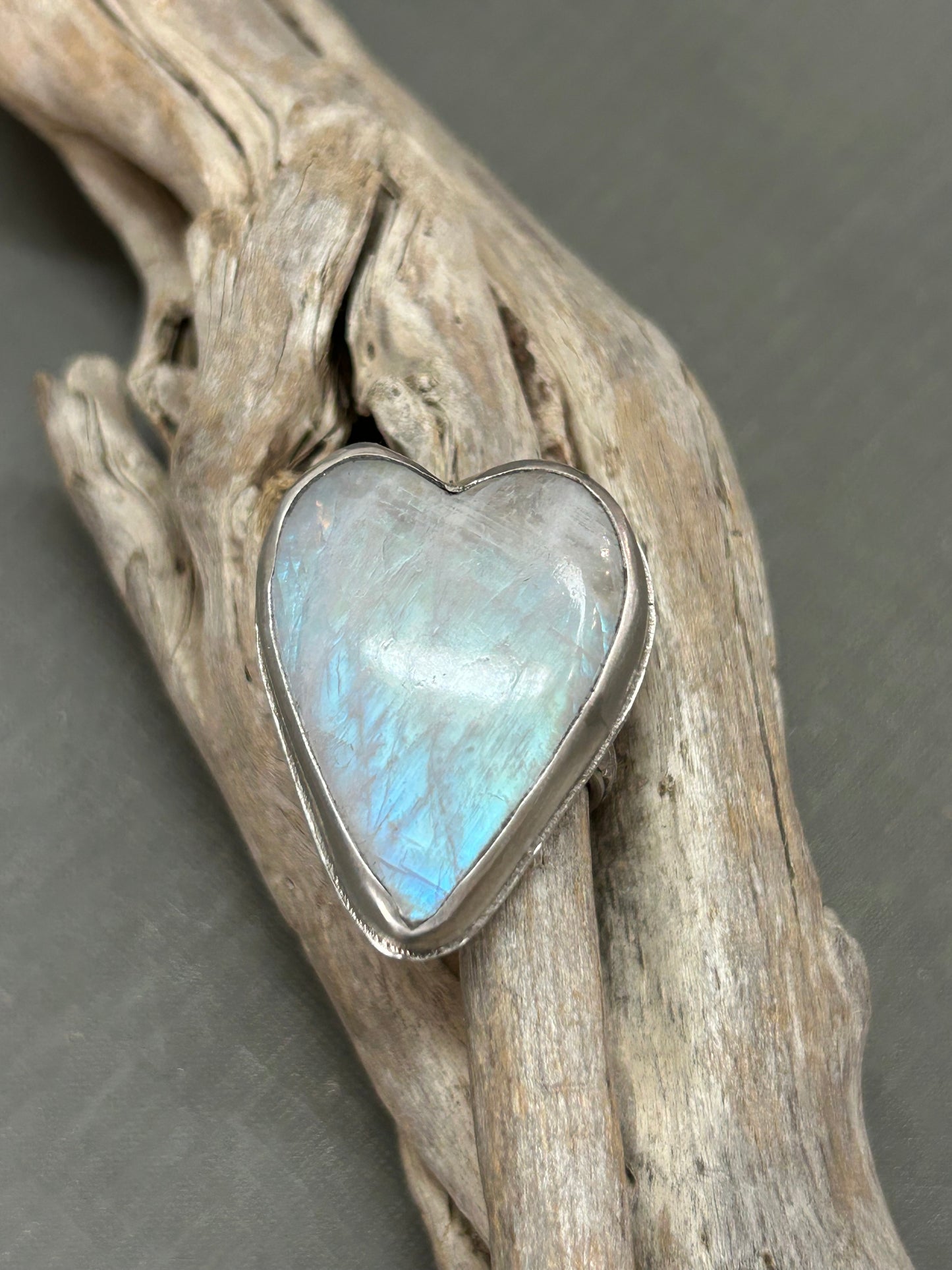 Rainbow moonstone heart ring-statement ring