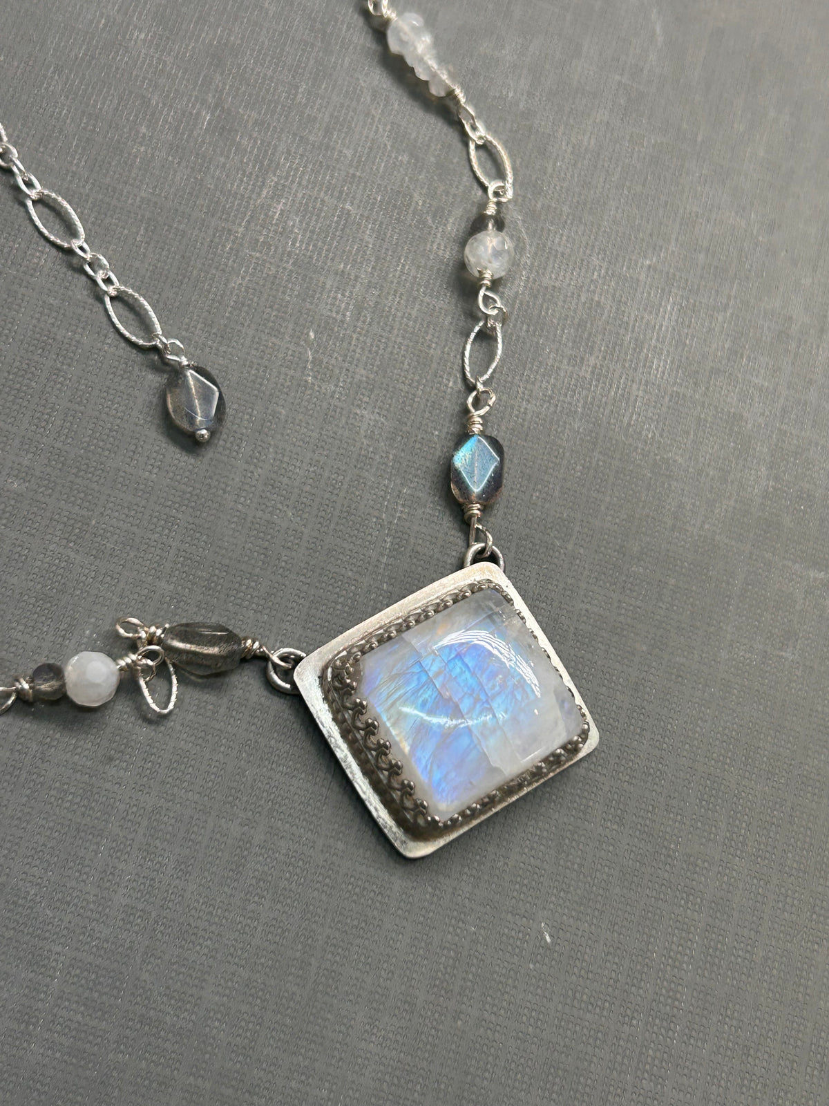 Rainbow Moonstone square pendant