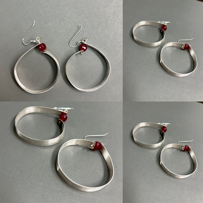 Wide silver hoops with gemstone