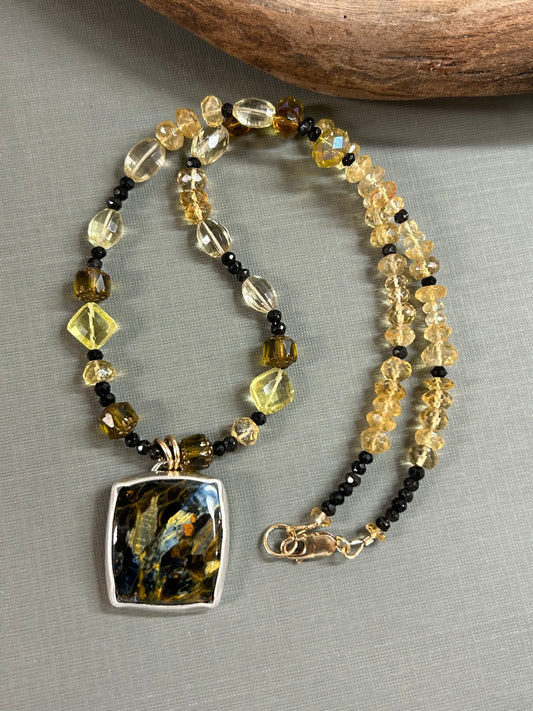 Pietersite black and Gold necklace
