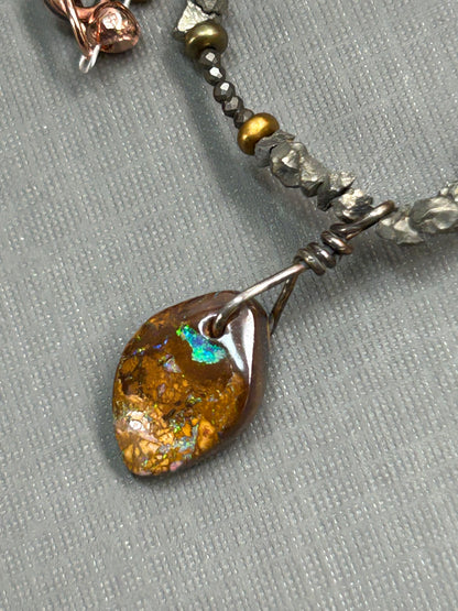 Boulder Opal pyrite necklace