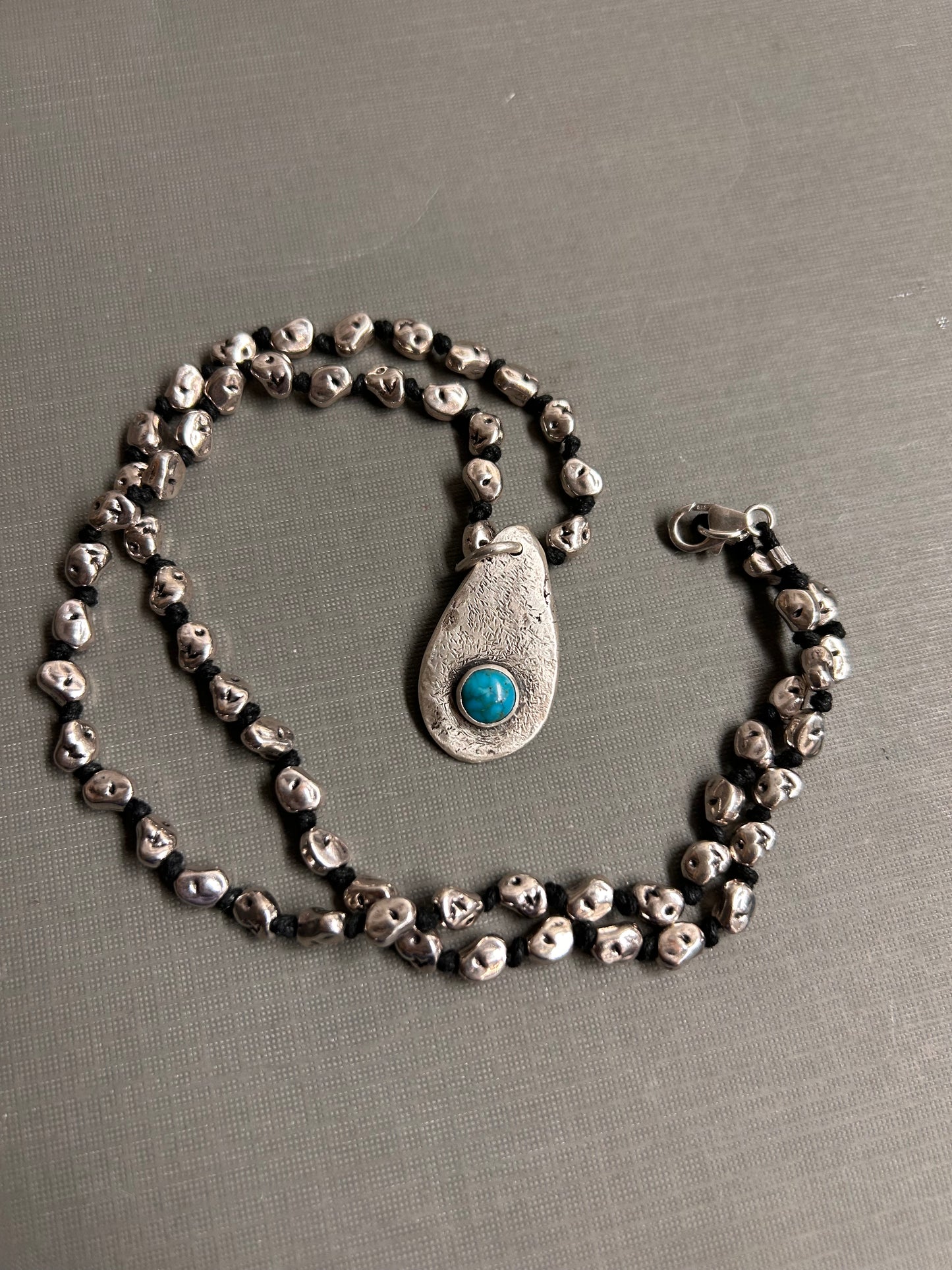 Turquoise in recycled silver necklace