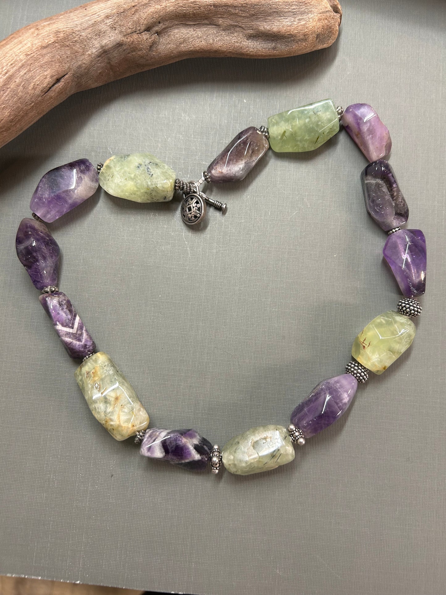 Amethyst and Prehnite statement necklace