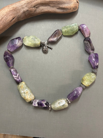 Amethyst and Prehnite statement necklace