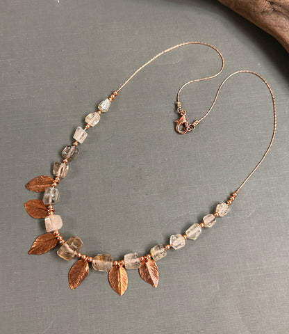 Topaz and copper leaves necklace