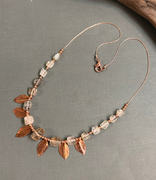 Topaz and copper leaves necklace