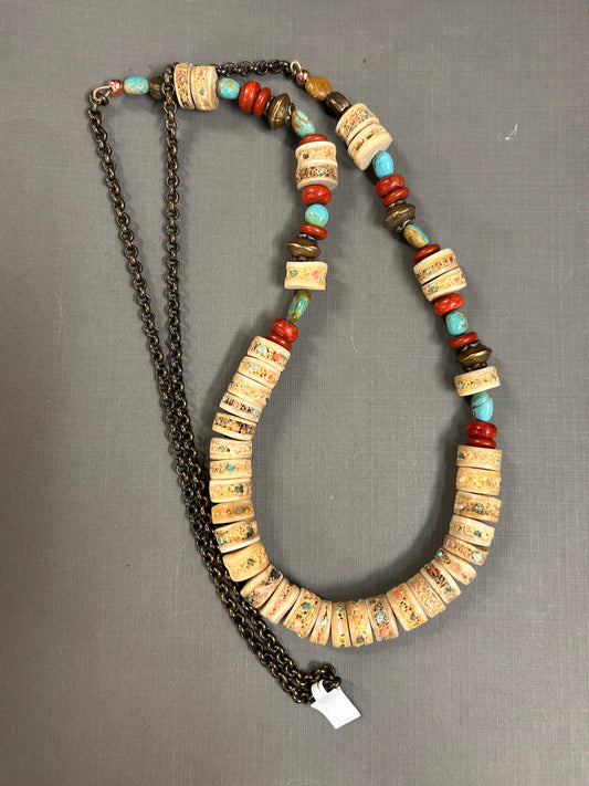 Turquoise and Coral Bone necklace