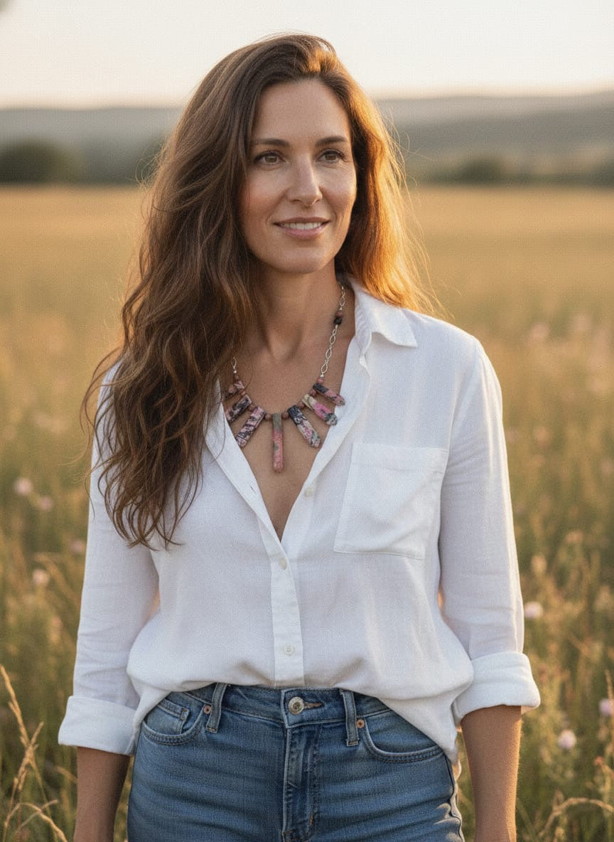 Rhodonite spears necklace in pinks and black