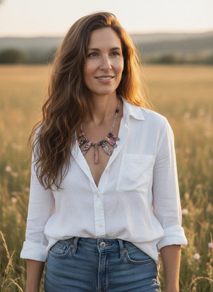 Rhodonite spears necklace in pinks and black