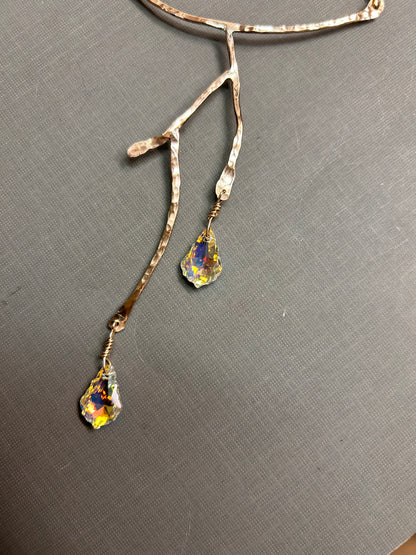 Gold Branches and crystal drops necklace