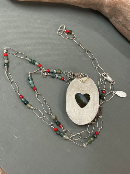 Moss Agate- red flowers field necklace
