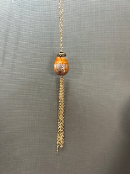 Pear shape Agate Necklace on gold chain