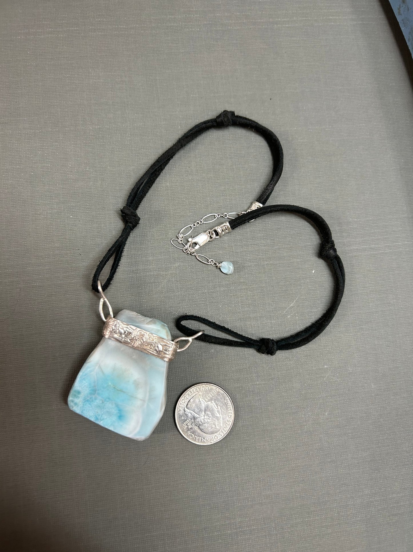 Larimar necklace-on black leather