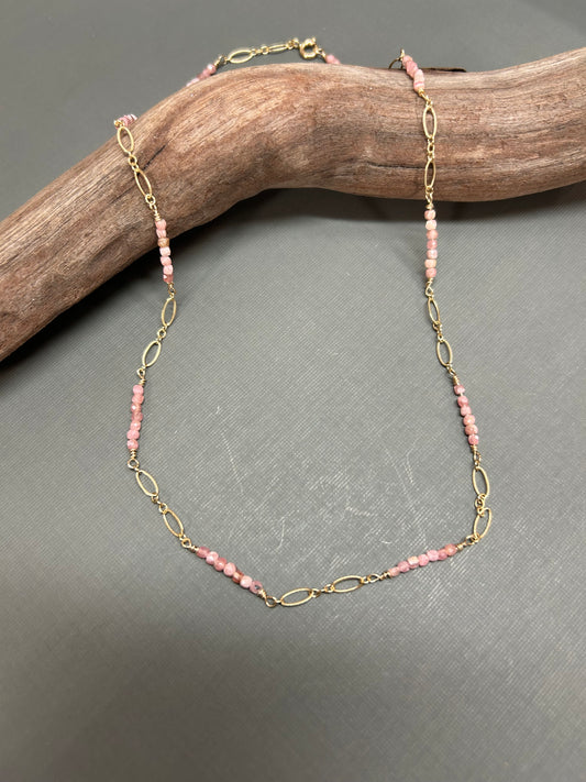 Rhodochrosite gold dainty necklace