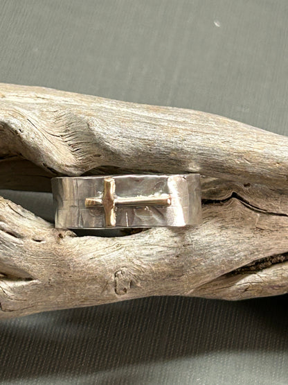 Cross ring- bi-metal gold and silver