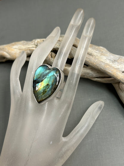 Labradorite Heart Silver Ring
