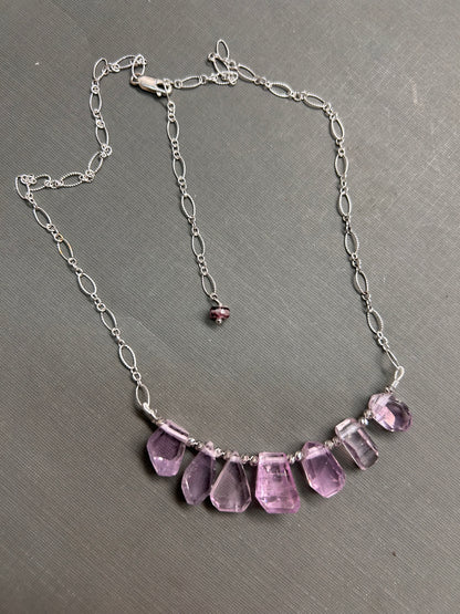 Pink Kunzite and silver necklace