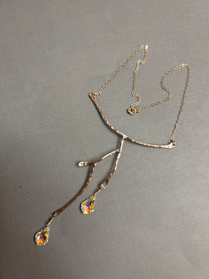 Gold Branches and crystal drops necklace