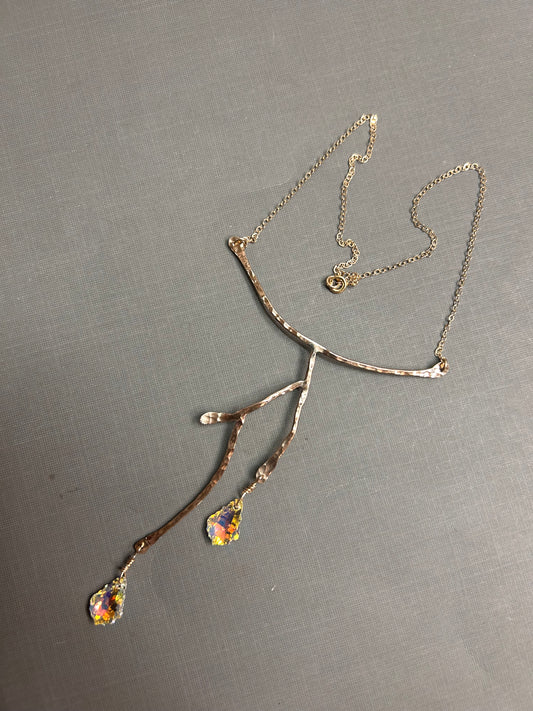 Gold Branches and crystal drops necklace