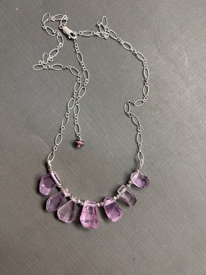 Pink Kunzite and silver necklace
