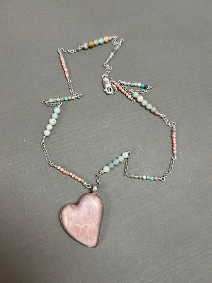 Serenity-Heart necklace- Peach moonstone