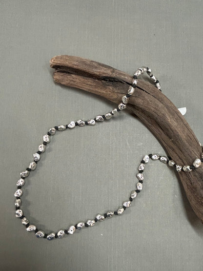 Silver nuggets knotted necklace