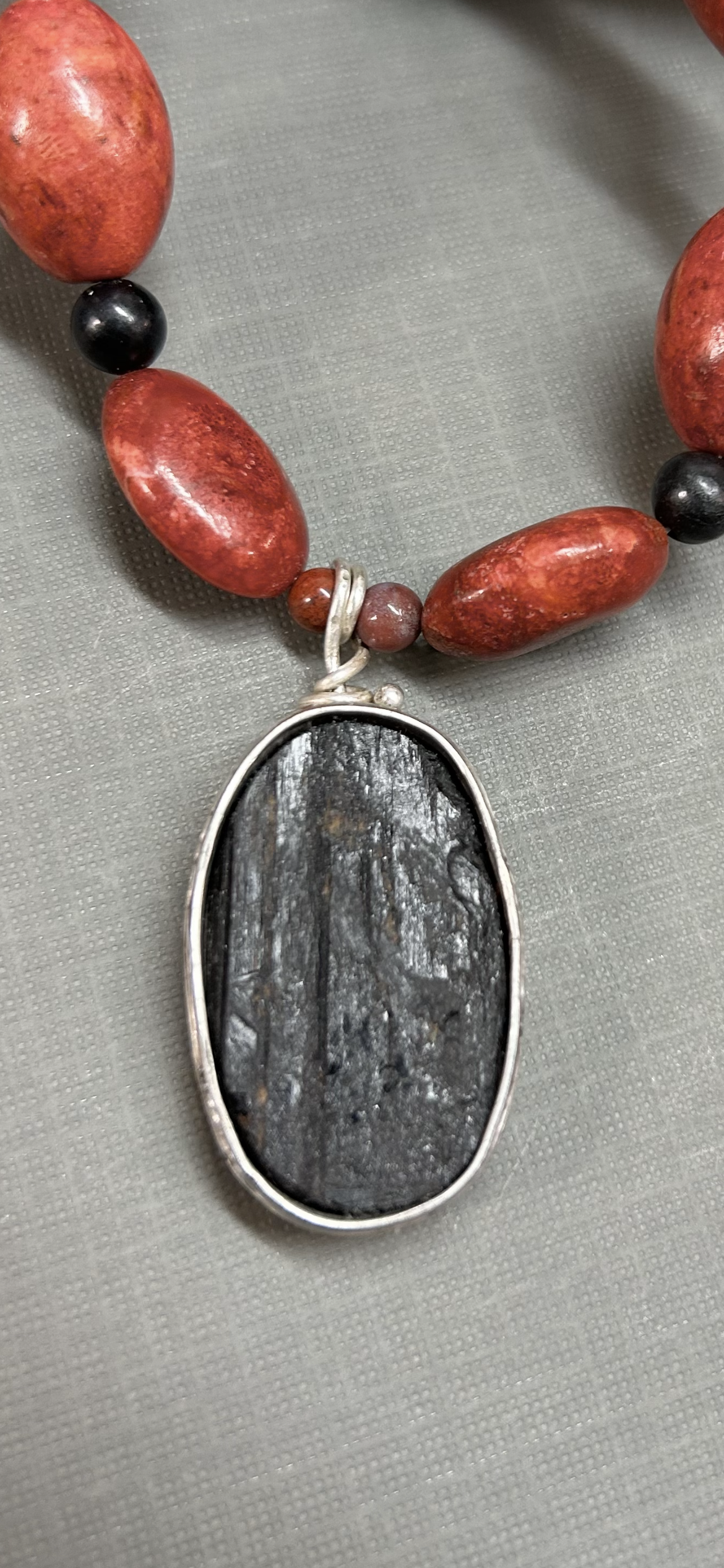 Black Tourmaline and Coral necklace