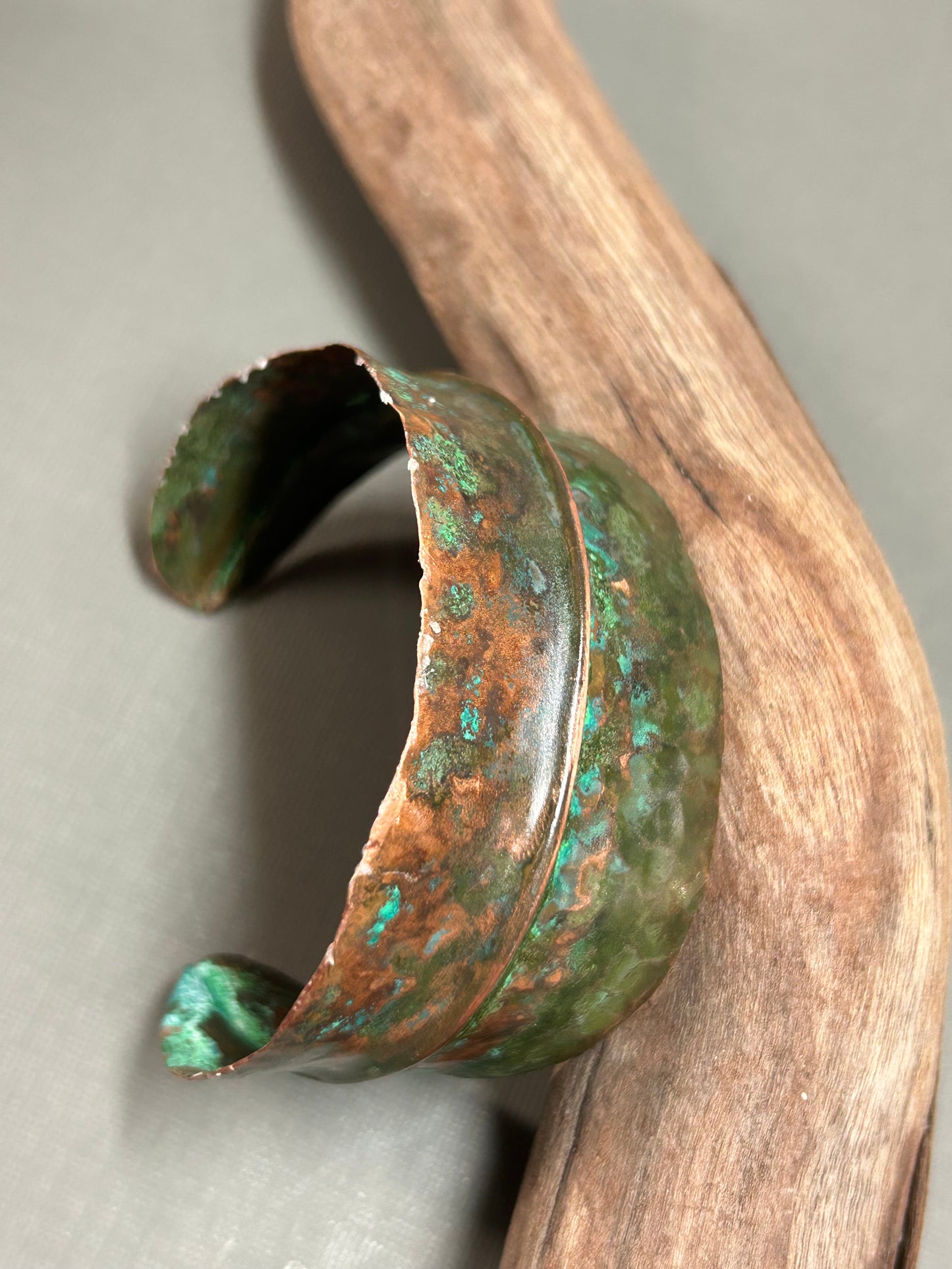 Copper leaf cuff Turquoise patina