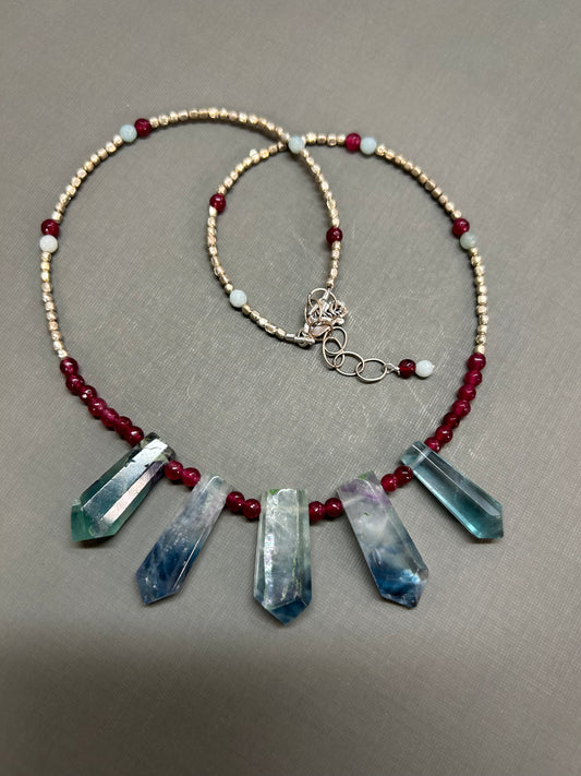 Fluorite and Ruby necklace