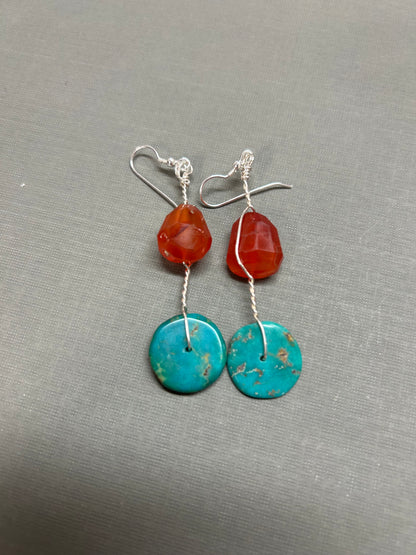 Turquoise Carnelian earrings-Rustic design