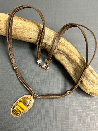 Tiger’s Eye on leather