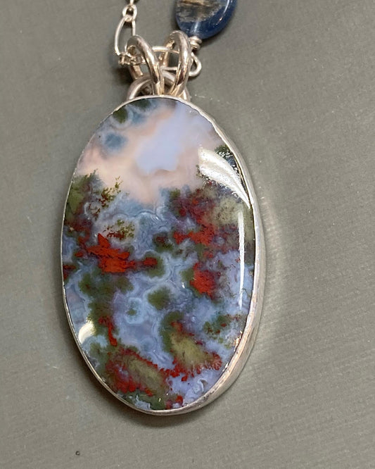 Red flowers- Moss Agate necklace