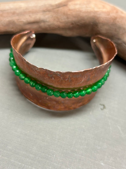 Copper leaf cuff/ bracelet green
