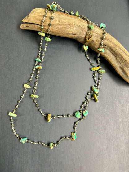 Green Turquoise and Pyrite necklace