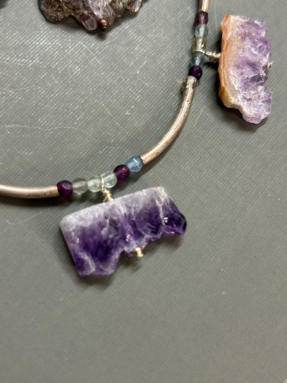 Amethyst Fluorite and silver necklace