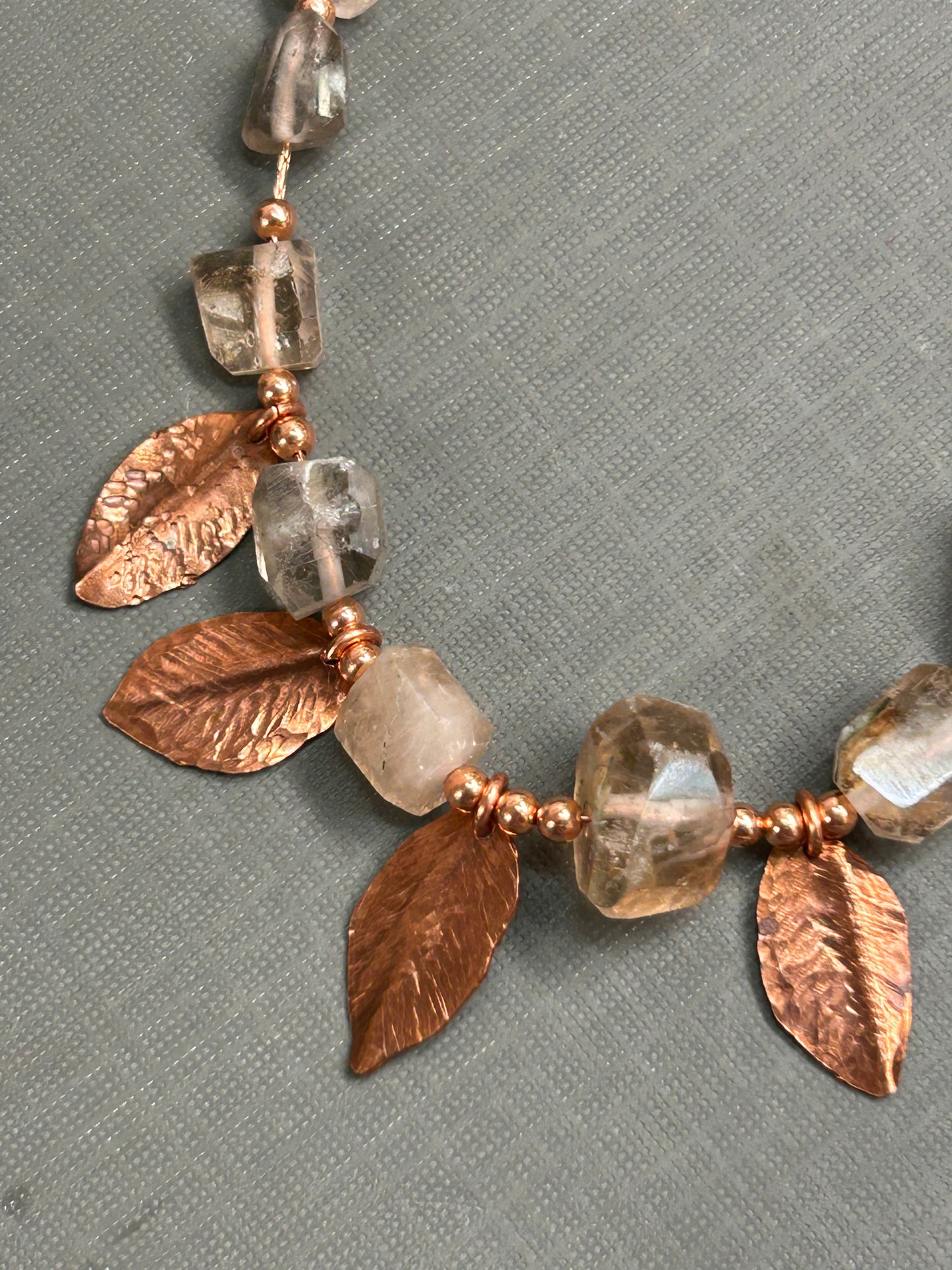 Topaz and copper leaves necklace