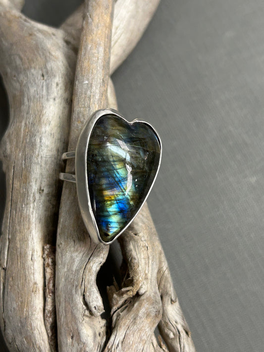 Labradorite Heart Ring double band