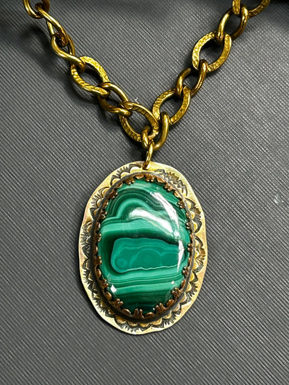Malachite necklace- Copper and Brass