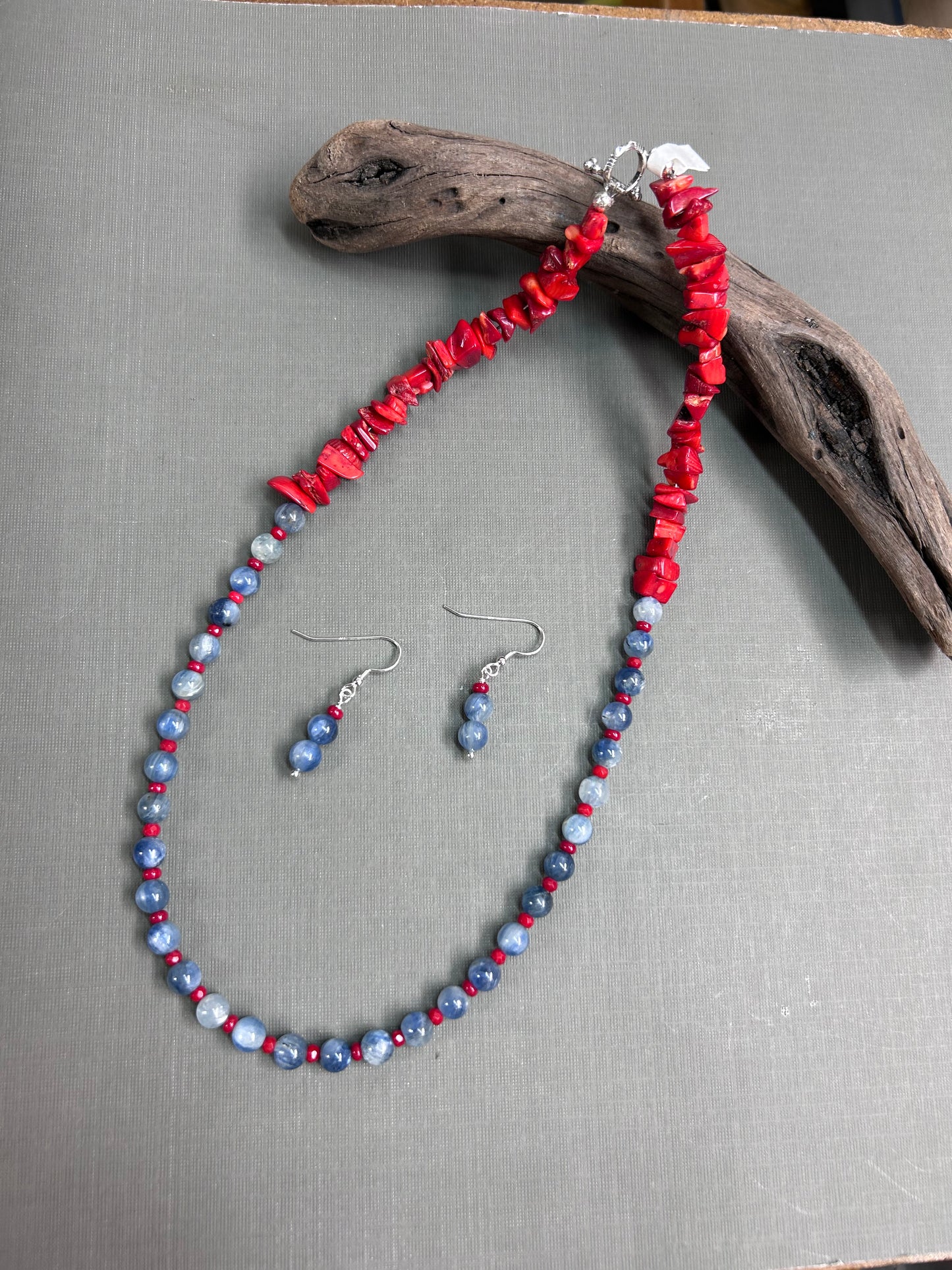 Blue kyanite and Coral necklace