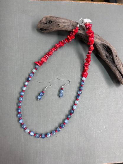 Blue kyanite and Coral necklace