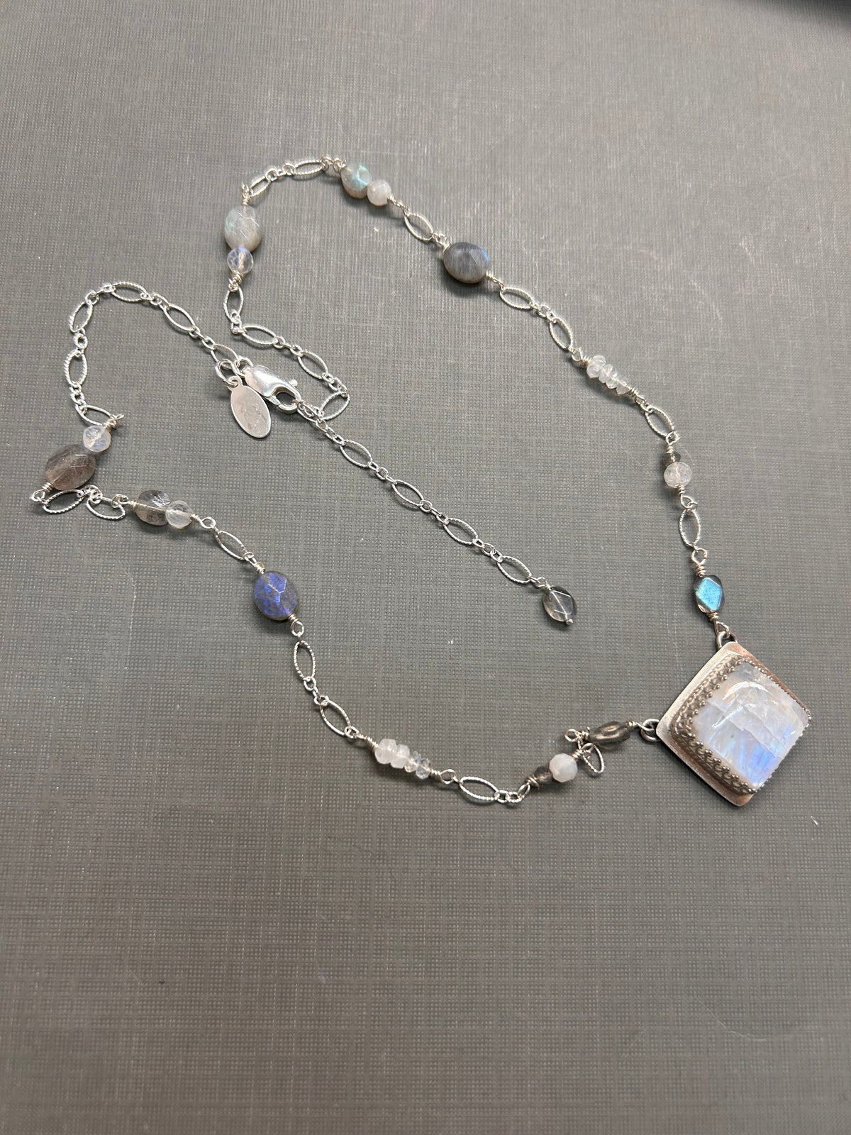 Rainbow Moonstone square pendant
