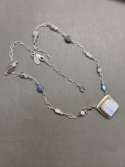 Rainbow Moonstone square pendant