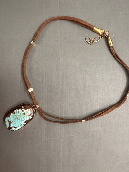 Huge Turquoise on leather- necklace