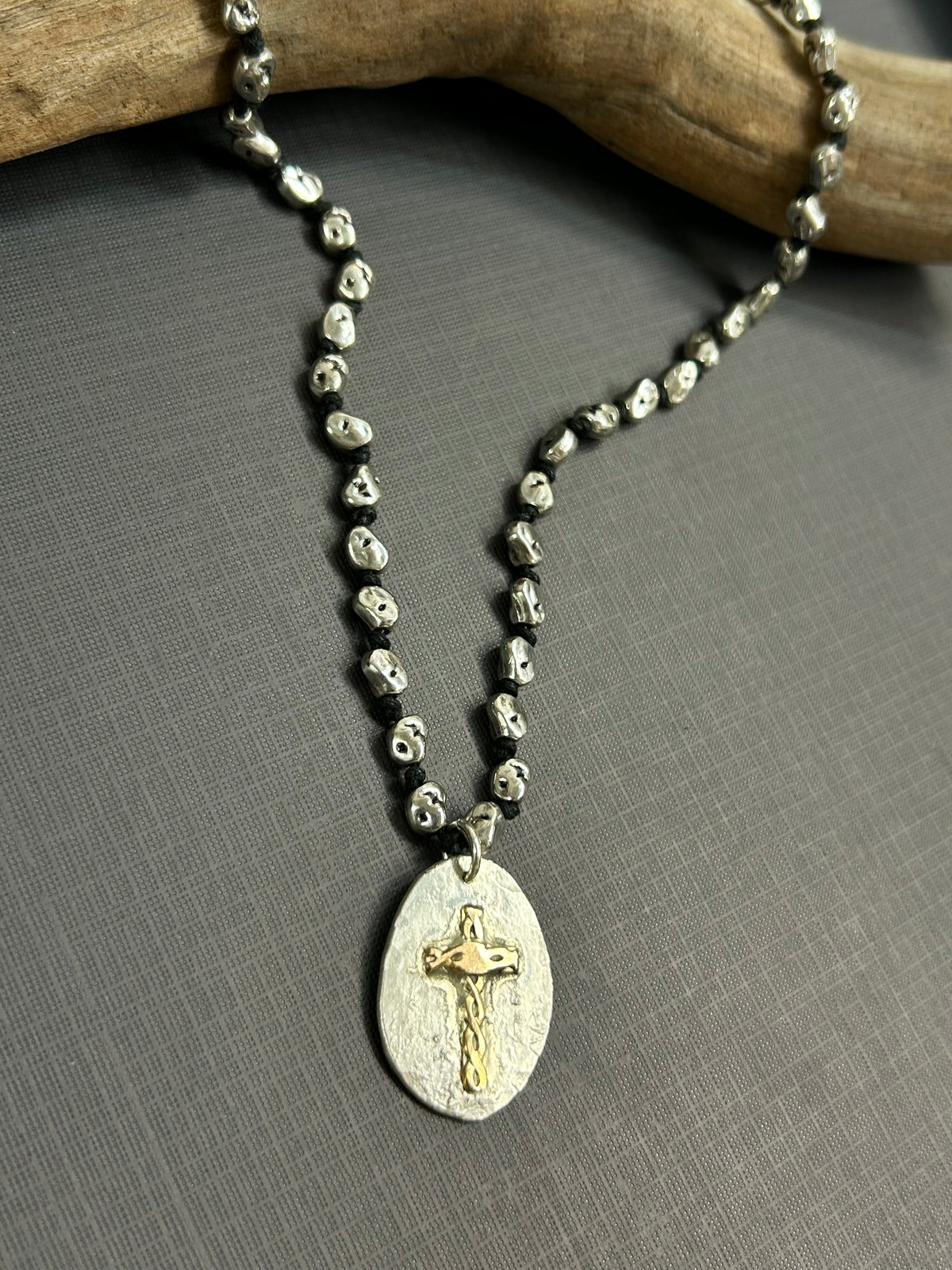 Silver and gold cross necklace