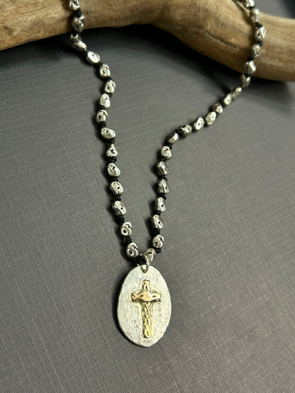 Silver and gold cross necklace