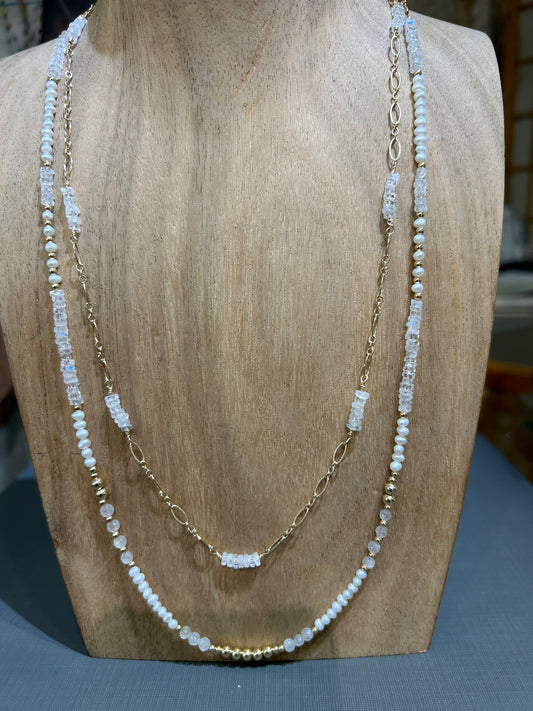 Rainbow moonstone and pearl necklace