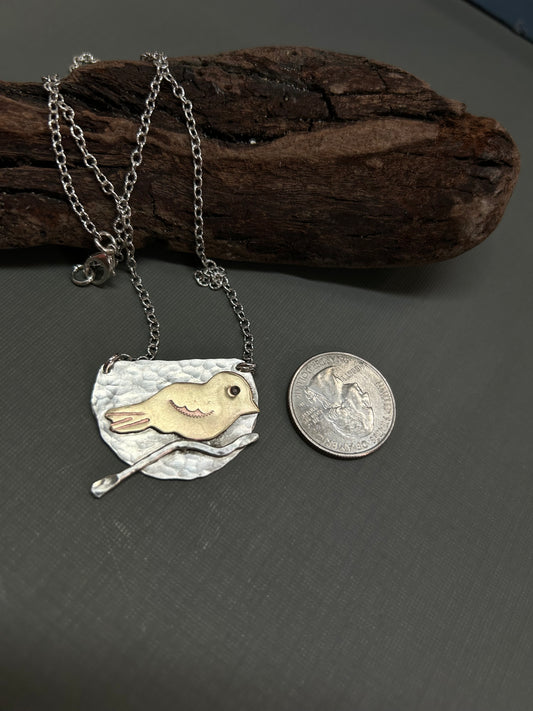 Bird on a branch necklace