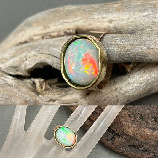 Rainbow Opal Gold ring