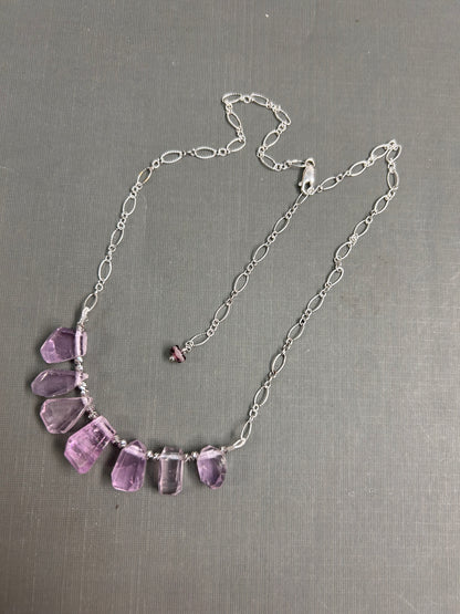 Pink Kunzite and silver necklace