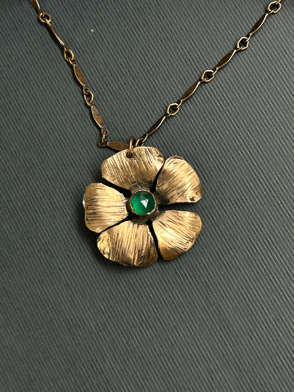 Copper Flower Necklace-green Onyx